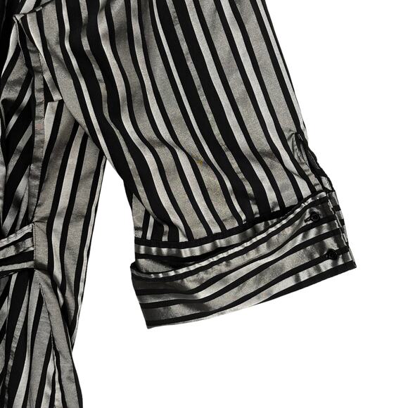 Lane Bryant Striped Wrap Top Sz 22 24 V Neck Metallic Black Silver Collard - Picture 6 of 9
